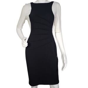 Ivanka Trump Womens Size 4 Side Pleat Sheath Dress Black White Sides Back Zip